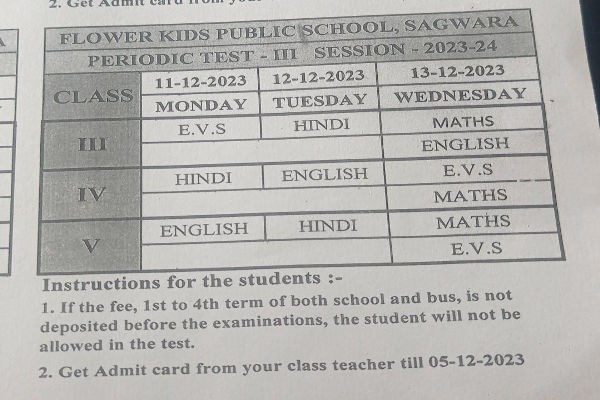 PERIODIC TEST -III  (TIME - TABLE OF CLASS 1st TO 5th)